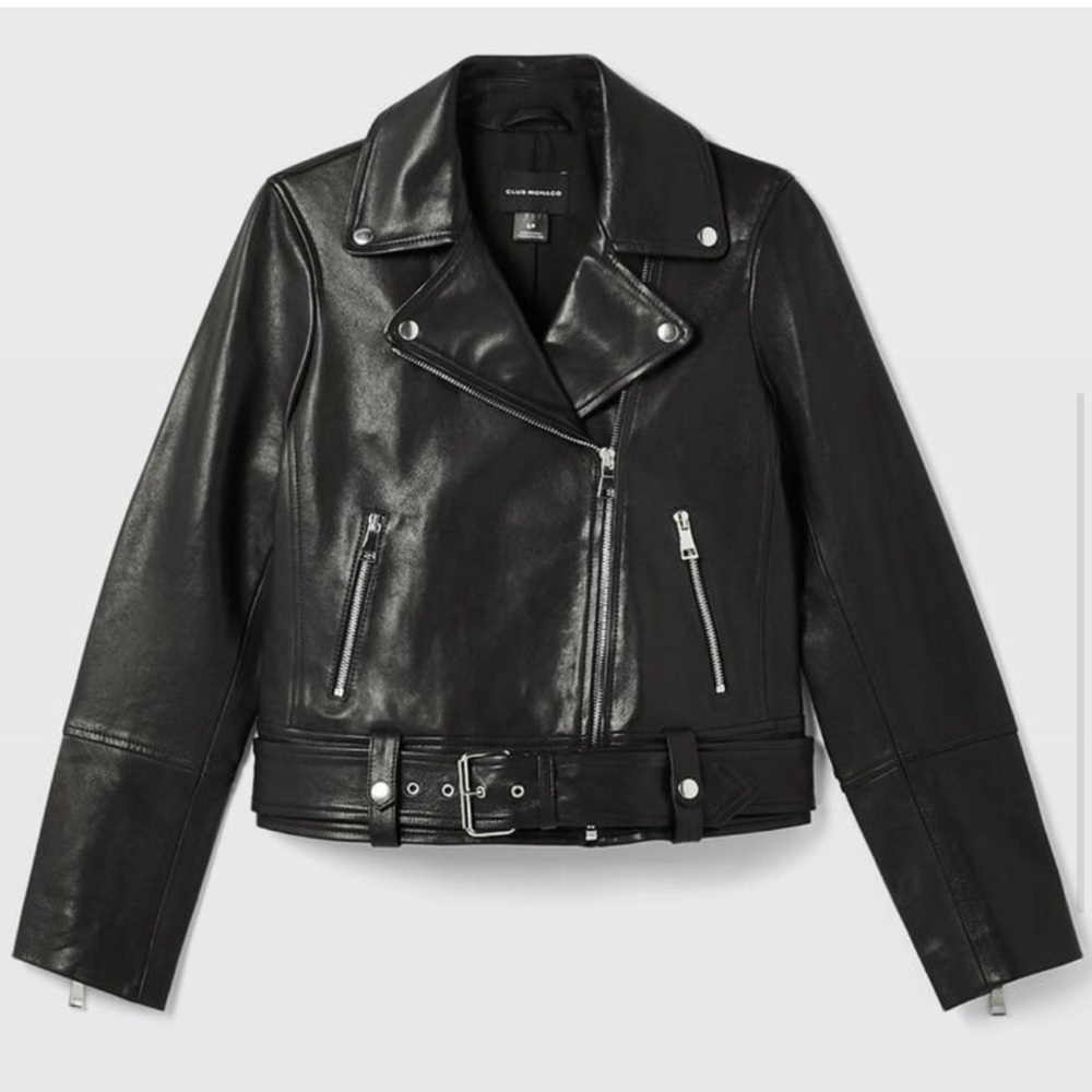 Club Monaco Leather Classic Moto Jacket in Black New with tags! - Picture 2 of 9